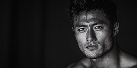 Black and White Portrait of a Handsome Man with a Serious Expression