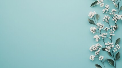 Delicate white flowers on a soft blue background, perfect for spring decorations and floral designs.