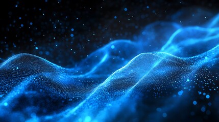 Abstract Blue Glowing Particles Forming a Wavy Surface