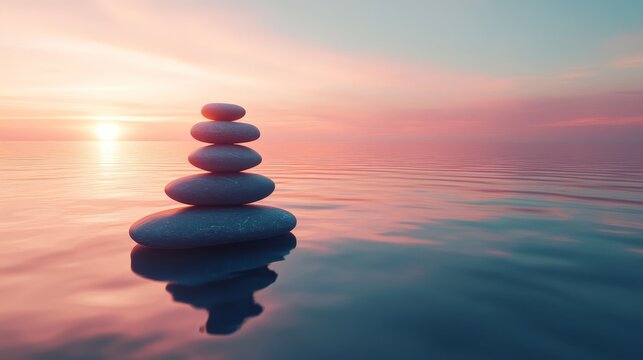 Positive mindfulness quote with a background of a still ocean at dawn, promoting a sense of peace and presence.