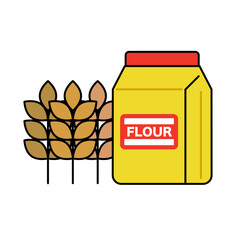 Wheat and flour bag. Vector.