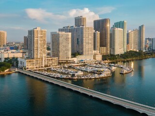 Obraz premium West Venetian Causeway Bridge in the Biscayne Bay and the downtown Miami waterfront, Florida, United States.