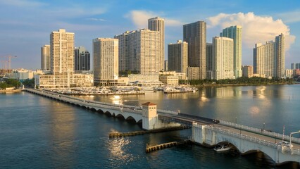 Fototapeta premium West Venetian Causeway Bridge in the Biscayne Bay and the downtown Miami waterfront, Florida, United States.