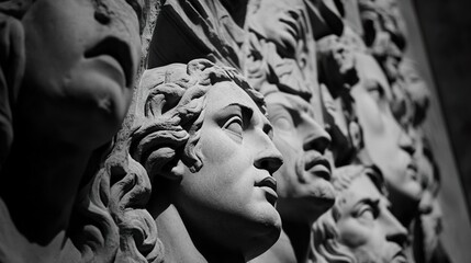 Ancient Stone Sculptures: Close-Up of Roman or Greek Mythology Figures