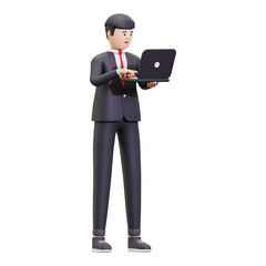 3d Businessman Working Using A Laptop Illustration