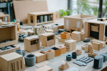 Naklejka premium Upcycled materials turned into trendy products, alongside traditional recycling methods, promoting a circular economy approach.