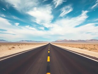 Naklejka premium Open Desert Highway Leading to Distant Mountains 