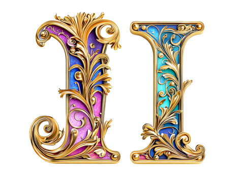 Ornate Golden Letters with Floral Designs.