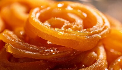 Close-up of sweet, golden jalebi.