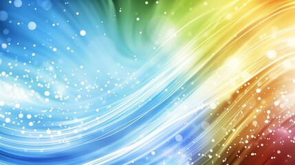 Obraz premium Abstract blue background with bokeh, flowing lines of light, colorful wave pattern, rainbow blur, bright green texture, design wallpaper