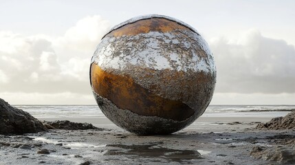 Metallic Sphere on a Sandy Beach