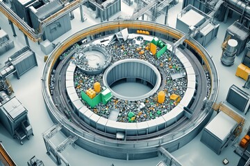 Fototapeta premium Circular economy visualized by a closed-loop recycling system, where products are designed for full recovery and reuse.