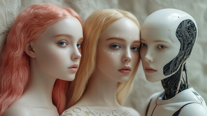 Obraz premium 人間とAI テクノロジーの共存