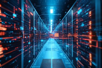 Digital security infrastructure with layers of cyber defense, firewalls, and encrypted data channels protecting sensitive information.