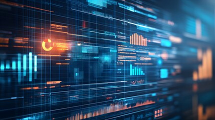 Abstract Digital Data Interface with Blue and Orange Graphical Elements