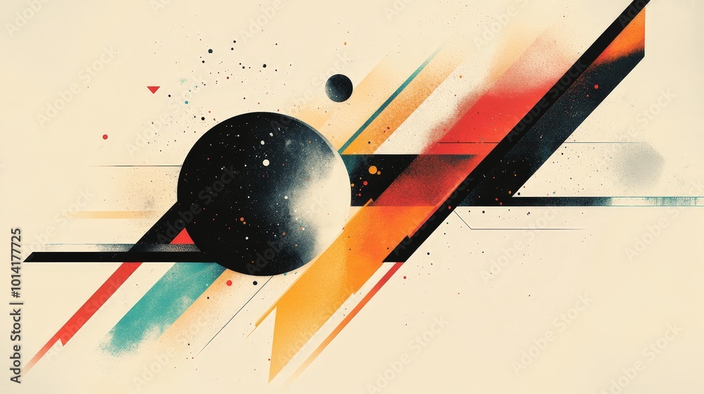 Poster geometric abstract design with sharp angles and bold colors, emphasizing modernity and energy for a 