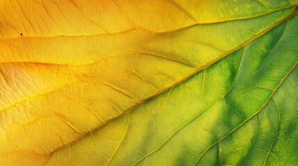 Vibrant autumnal leaf with a blend of yellow and green hues. The long leaf showcases a smooth transition from light yellow edges to deep green near the base, highlighting visible veins
