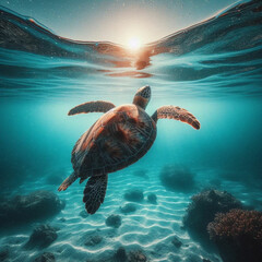 Tropical Adventure: Turtle and Crystal Clear Waters - GENERATED AI