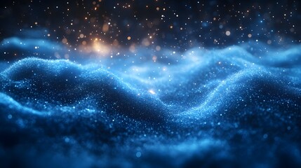 Abstract blue and gold background with glowing particles, perfect for technology or science concepts.