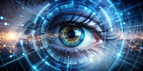 eye projecting holograms of data, graphs or three-dimensional maps, AI Generated