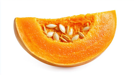 Juicy Pumpkin Slice with Seeds and Texture Isolated on White Perfect for Autumn