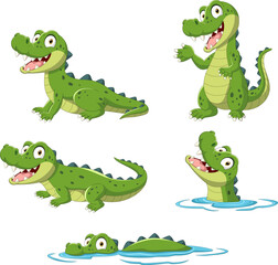 Cartoon funny crocodile collection set