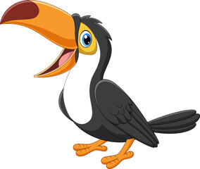 Obraz premium Cartoon funny toucan. Isolated on white background