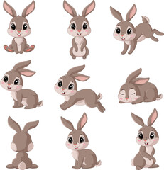 Cartoon happy rabbit collection set