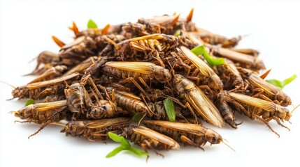 Obraz premium Crispy fried crickets golden texture insects surface culinary street food isolated. AI generated