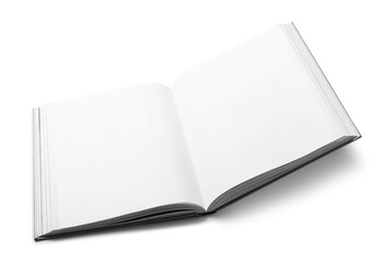 Open book with hard cover on white background