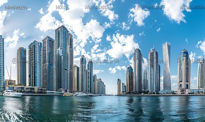 Fototapeta premium Panorama of Dubai Marina in a beautiful summer day, United Arab Emirates