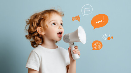 A young child confidently holds a microphone, ready to share their voice and ideas, symbolizing communication, confidence, creativity, leadership and expression.