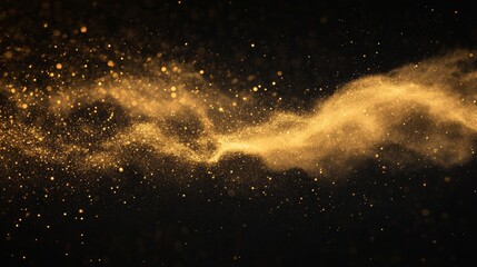 Golden dust swirls gracefully in the air, creating a magical atmosphere against a striking black backdrop