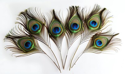 Obraz premium Peacock feathers on white background