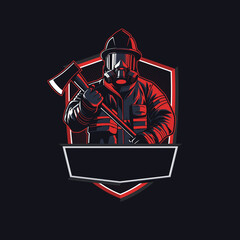Mascot Design of a Fire Fighter Carrying an Ax