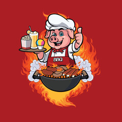Pig Chef mascot Design for BBQ restaurant