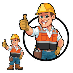 Mascot Design of A Construction Worker Giving A Thumb Up