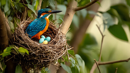 kingfisher with eggs in nest 