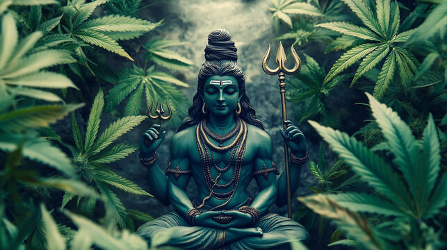 Statue of lord shiva with marijuana leaf, shiv ji wallpaper