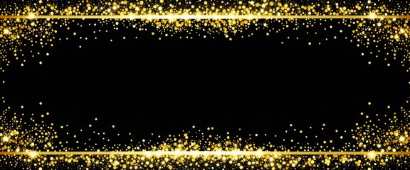 Gold Glitter Frame as Border of Sparkling Dust on Black Background for Composition