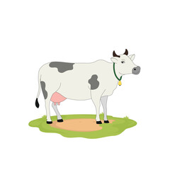 Cow vector illustration with background | Indian white cow vector illustration. Desi cow cartoon illustration. Indian jersey cow cartoon, design, vector, graphic, clipart, artwork, image, drawing