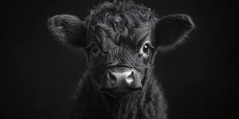 black and white calf portrait  - cute, adorable, fluffy animal, farm, baby cow, gentle, countryside, livestock, animal, portrait