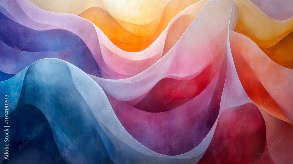 Poster Colorful abstract wave pattern with flowing curves, artistic texture. Vibrant art and design concept