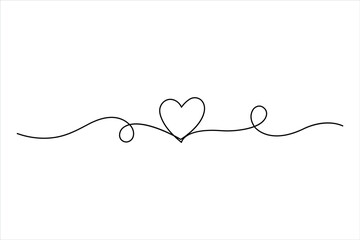  Continuous one line art drawing heart decoration for valentines day, romantic love symbol illustration