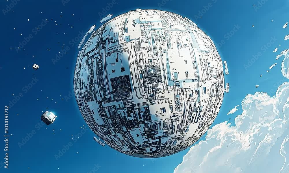 Sticker massive futuristic space station orbiting in deep space with ai generated.