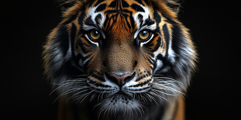 Fototapeta premium close-up portrait of a majestic tiger with piercing eyes and sharp whiskers, looking directly at the camera.
