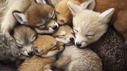 A Huddle of Sleeping Fox Pups