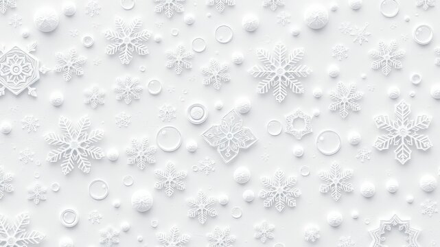 A captivating high-resolution background features a seamless pattern of intricate snowflakes and interconnected circles