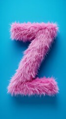 Fototapeta premium Pink fluffy letter Z on blue background, alphabet design concept