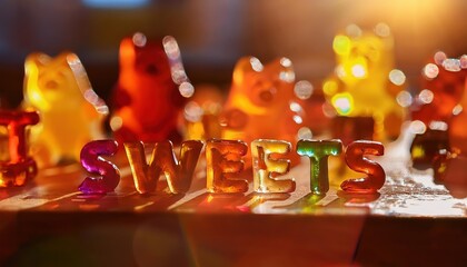 Obraz premium Colorful Candy Gummies Spelling Out Sweets